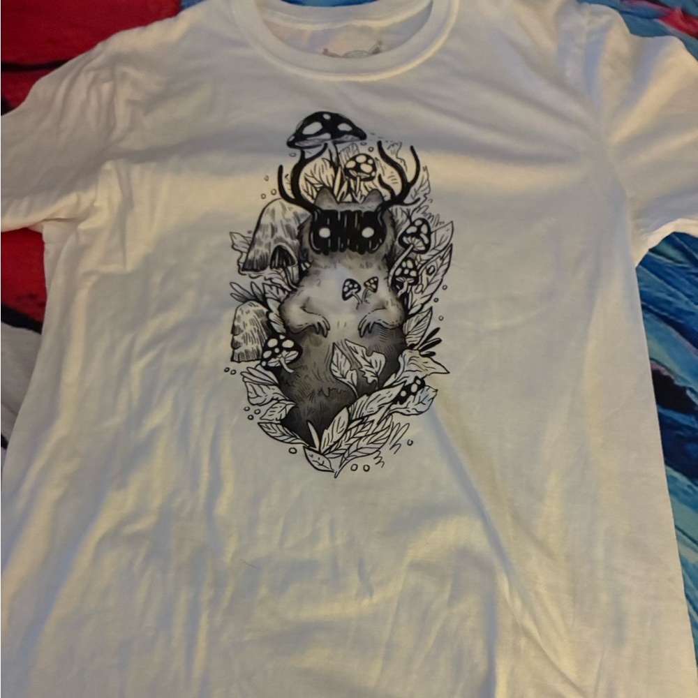 White Graphic Tee with forest creature